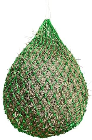 Harrison Howard Slow Feed Hay Net for Horses, 40 Inch Hay Bag Holds 1–2 Flakes, 2 Inch Mesh Durable Hanging Feeder for Stable, Pasture & Livestock-Bright Green