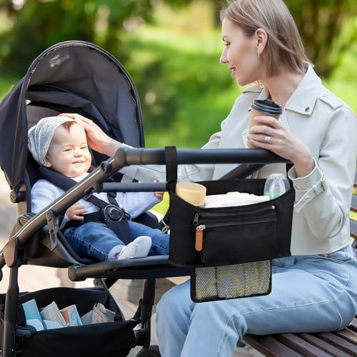 Accmor Universal Stroller Organizer with Detachable Phone Bag and Diaper Pocket, Stroller Bag Caddy Organizer Stroller Accessories for Uppababy, Baby Jogger, Nuna, Doona, Britax Strollers