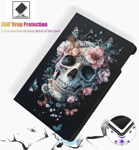 for Microsoft Surface Pro X/Pro X Plus-13 2019/2020/2021/2024 Tablet Case,Auto Wake/Sleep,Adjustable Stand Protective Cover - Skull Flower