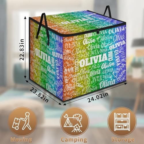 Personalized Storage Bags with Lid Large Blanket Clothes Organization and Storage Containers for Comforters,Bedding, Foldable Organizer with Reinforced Handle, Colorful Bright Sequins Glitters