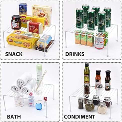 Set of 6 - Kitchen Storage Shelf Rack (13.1 x 10.2 Inch)/Plastic Feet - Medium - Steel Metal - Rust Resistant Finish - Cups, Dishes, Cabinet & Pantry Organization - Kitchen (White)