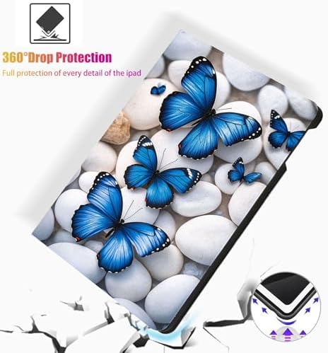 for Microsoft Surface Pro 7 Plus,Surface Pro 7/6/5/4 12.3" Tablet Case,Auto Wake/Sleep,Adjustable Stand Protective Cover - Blue Butterfly Pebble Pattern