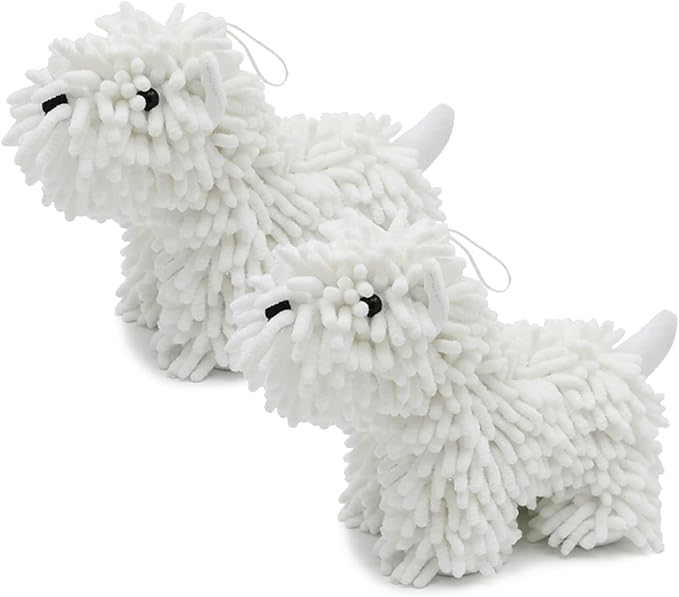 Cute Dog Chenille Hand Towel, 3D Puppy Hangable Fuzzy Ball Hand Towel Microfiber Super Soft Absorbent Bathroom & Kitchen Towels with Hanging Loop, Can Be Placed on the Sink Countertop (White+White)