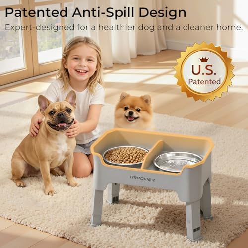 URPOWER Mess Proof Elevated Dog Bowls, Splash Guard Raised Bowl Stand