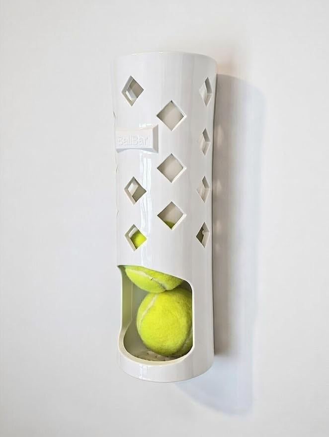 Wall Mounted Tennis Ball Holder for Dogs (High Gloss White) | Weatherproof ASA Dog Ball Storage for Garage, Patio, Mudroom or Porch - Fits Ball Launchers & Chuckers - Made in USA