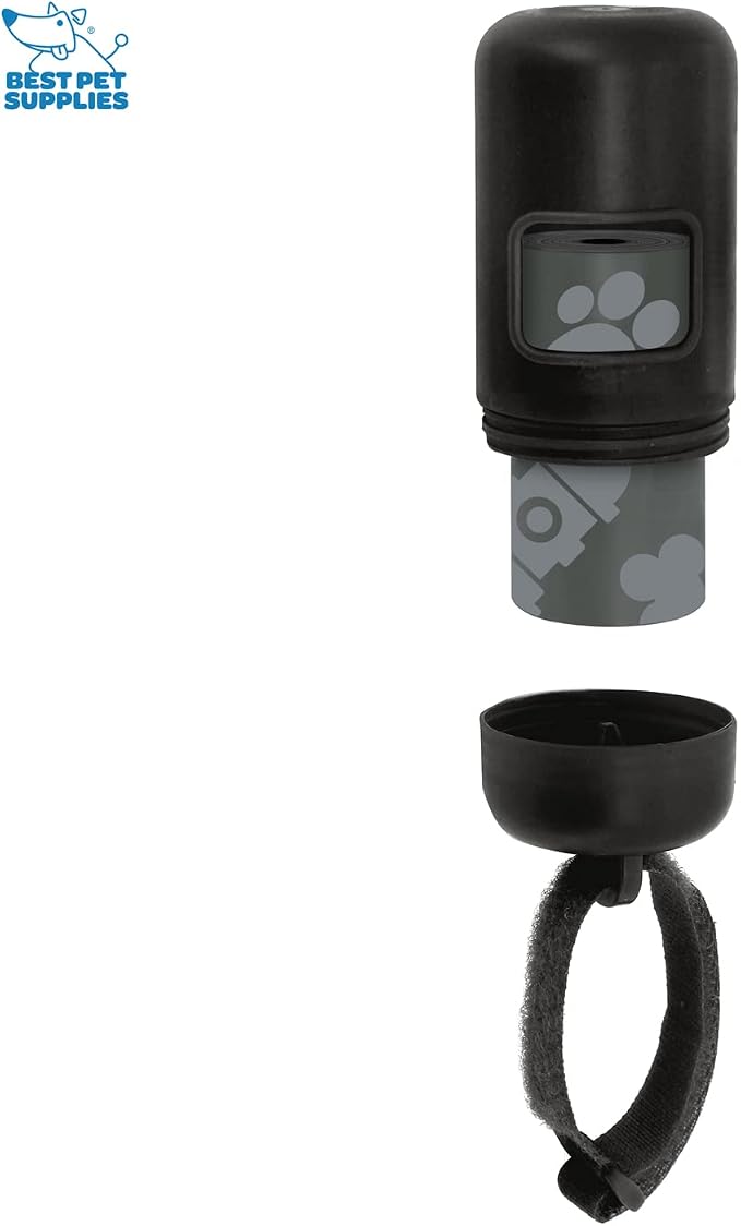 Best Pet Supplies Dog Poop Bag Holder Leash Attachment with Reusable Dispenser for Travel, Walking, Park, and Outdoor Use, Durable with Clip-On - Black, Pack of 2, Plastic Dispenser w/30 Bags