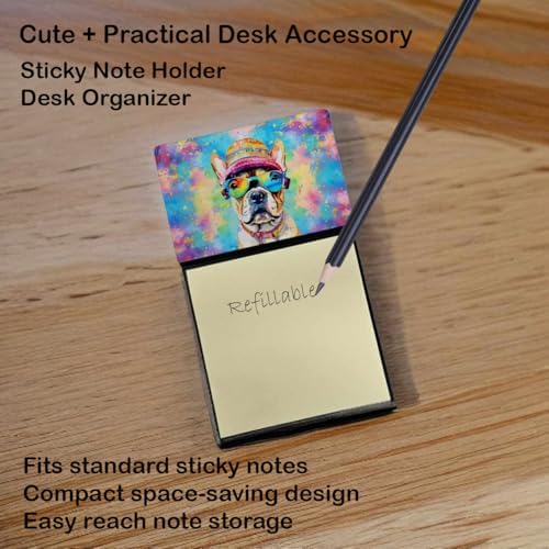 Caroline's Treasures French Bulldog Hippie Dawg Sticky Note Holder Refillable Dispenser Self-Sticky Note Pads, Memo Pads Blank Desk Accessories