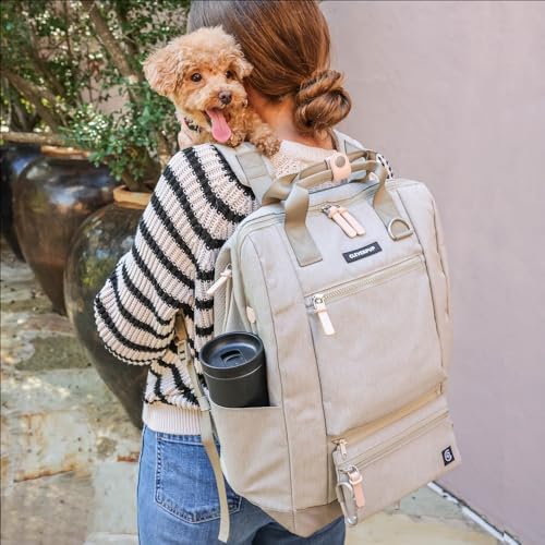 Cleverpup Porter 2-in-1 Dog Gear Travel Backpack - 10 Pockets, Sand