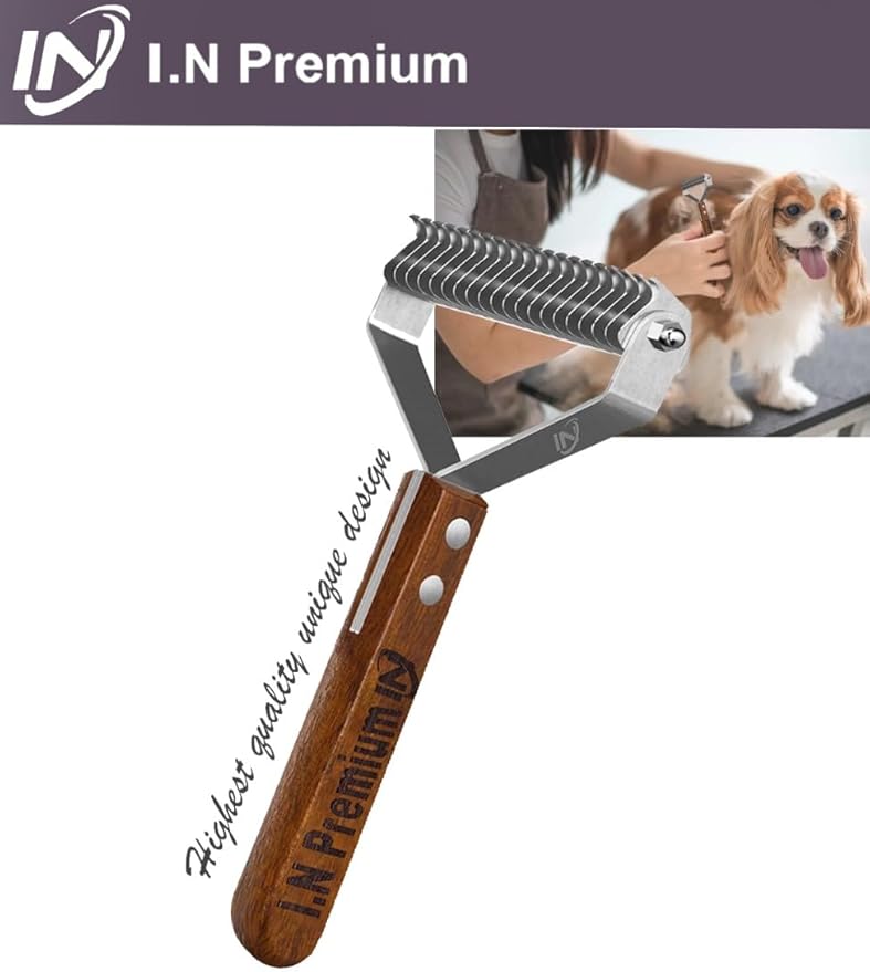 Double Sided Deshedding Large Undercoat rake Dematting Combs for Dogs & Cats, Dog Brush for Shedding for Medium to Long haired Pets (L- Single Sided-Sapele)