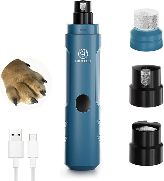 PAPIFEED Dog Nail Grinder with LED Light, Ultra Quiet 3-Speed Electric Nail File for Small Medium Large Dogs & Cats, Rechargeable Pet Nail Grinder with Trimmer (Blue)