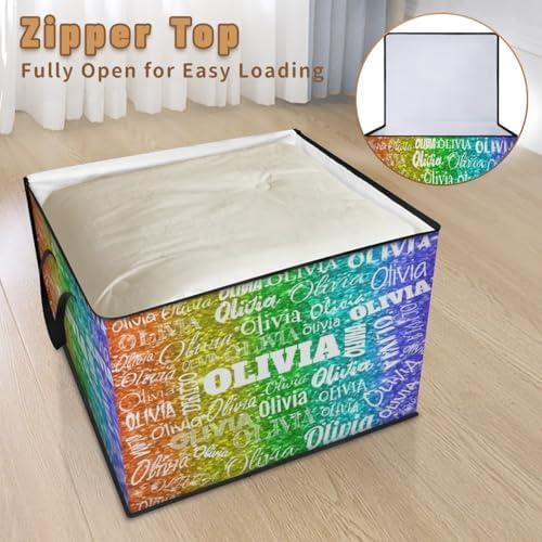 Personalized Storage Bags with Lid Large Blanket Clothes Organization and Storage Containers for Comforters,Bedding, Foldable Organizer with Reinforced Handle, Colorful Bright Sequins Glitters