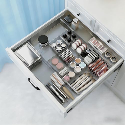 Removable Drawer Storage Box with Four Sides - Multi-Function Storage Box for Organizing Make-up, Kitchen Utensils, Bathroom and Desktop Drawers (Clear)