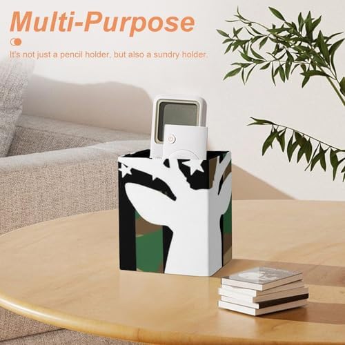 Office Pen Holder Desktop Stationery Organizer Makeup Brush Cup For Women Hunting Deer Camo Camouflage American Flag Black
