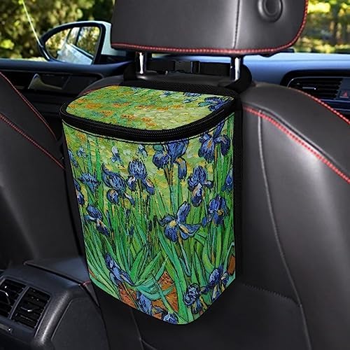 DISNIMO Irise Van Gogh Car Trash Can with Lid, Leak Proof Trash Bin Garbage Bag Collapsible Automatic Portable Trash Can, Easy to Clean, Used in Car Home Office