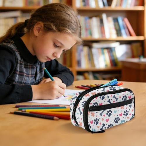 SUABO Pet Paw Bone Pencil Case Large Pen Stationery Bag | Pencil Pouch Stationery Organizer with Compartments, Transparent PVC Layer, School Office Supplies for Kids Adults