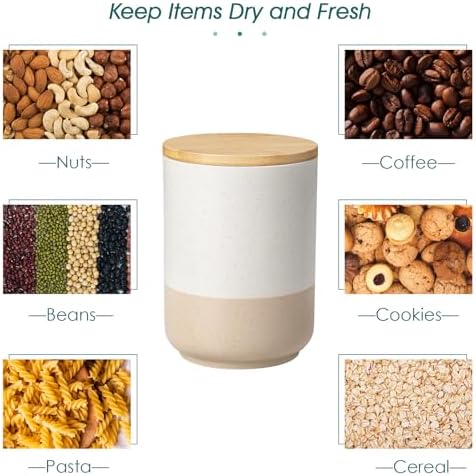 vancasso Sabine Large Ceramic Canister Set with Airtight Wood Lids - 2-Piece Kitchen Food Storage Jars for Flour, Sugar, Coffee & Tea (74 oz Each) - Big Capacity Countertop Jars