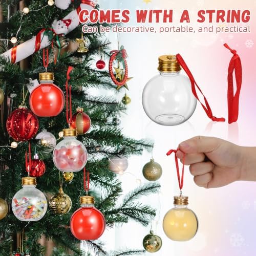 10pcs Golden Bulb-shaped Christmas Candy Bottles with Spill Proof Lid, Decorative Pet round Drink Containers for Holiday Party Favors and Festive Event Decorations