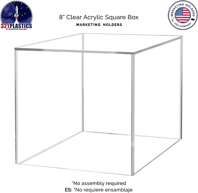 8 Inch Clear Acrylic Display Box Versatile Square No Lid Plexiglass Retail Product Storage Bin or Merchandise Riser with One Open Side No Assembly by Marketing Holders