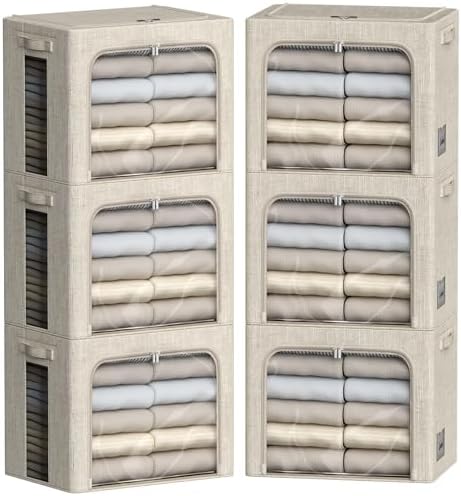 FHSQX 6 Pack Clothes Storage Bins, Beige 15.7x11.8x11.8inch (36L)
