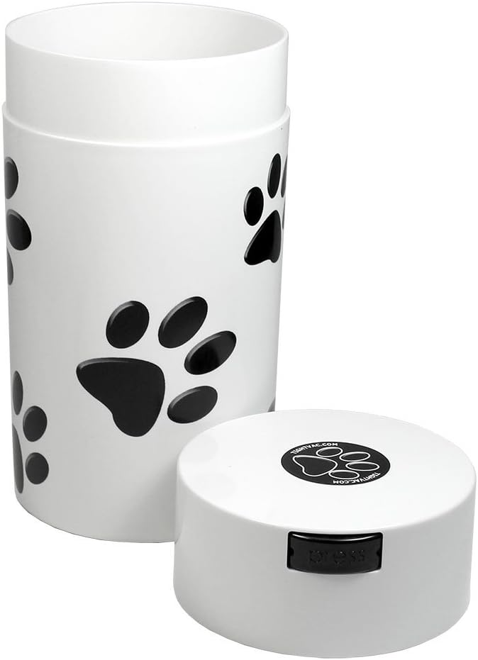 Pawvac 3 to 12 Ounces Container, Airtight Pet Food and Treats Storage Jar - Patented Vacuum Seal Container for Pet Food, Treats and other Dry Goods - White with Paws