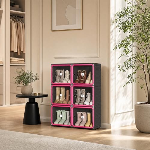 Shoe Rack Organizer, Shoe Storage Cabinet, Black 3-Tier 12-Pair | Foldable Shoe Rack for Closet with Transparent Magnetic Doors, Tool-Free Setup, Free Standing Boot Cabinet Box