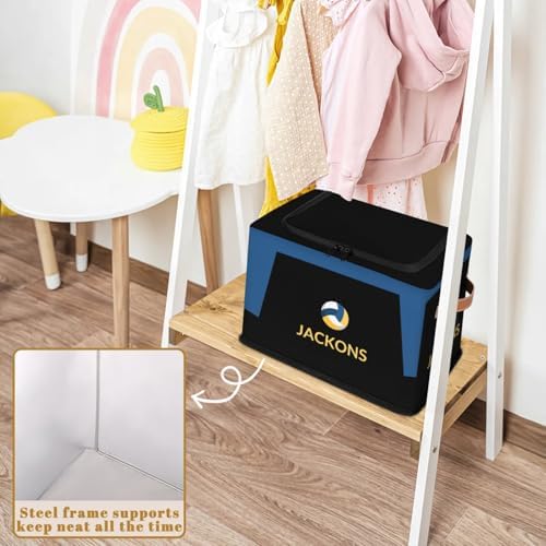 Custom Storage Basket with Zipper Lid, Sport Volleyball Ball Foldable Fabric Storage Boxes Decorative Closet Shelves Clothes Organizer Container Cubes with Handle 1PCS