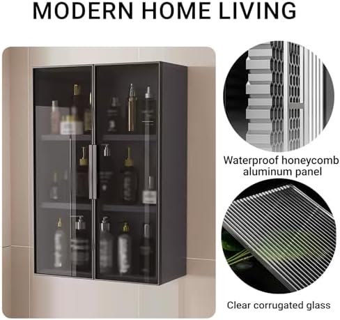 2/3 Tier Wall-Mounted Bathroom Cabinet with Door Glass ，Wall-Mounted Metal Makeup Organizer，Medicine Cabinet ，for Bedroom，Kitchen，Bathroom，Over The Toilet(C,Double Door 60cm/23.6in)