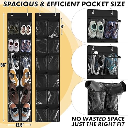 Simple Houseware 12 Pockets Large Over Door Shoe Organizer, 2 Pack, Black