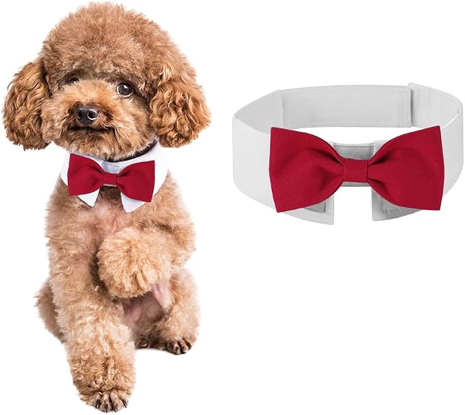 Elegant Dog Bow Tie - Cute Tuxedo Bowtie with Adjustable White Collar for Formal Pets - Perfect for Valentines, Weddings, and Birthdays