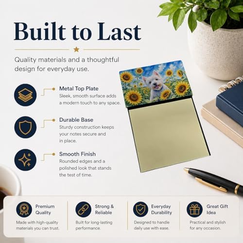 Caroline's Treasures Westie in Sunflowers Watercolor Sticky Note Holder Refillable Dispenser Desk Accessory 3x3 Pad Gift