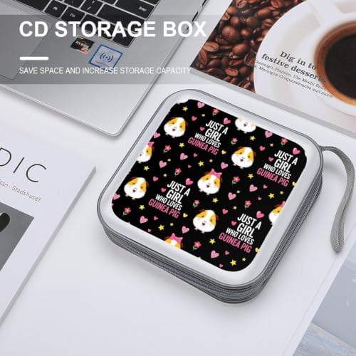 CD Case Holder with 40 Capacity, Guinea Pigs Disc Organizer Binder | Portable DVD Case, Just Girl Who Loves Guinea Pigs, Sturdy Zipper, Carry Handle, Hard Plastic Car Accessories