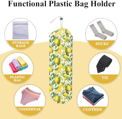 Lemon Plastic Grocery Trash Bag Holder Storage Organizer Plastic Bags | Holders for Grocery Cute Lemon Home Kitchen Decor Gifts for Women Mom Grandma