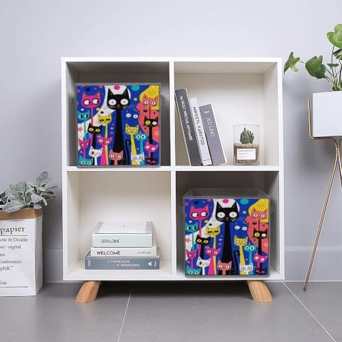 Cats Colorful Storage Bin with Handles, Oxford Fabric Foldable Storage Cube Organizer for Clothes, Towels, Bedroom, Living Room, Home Organization
