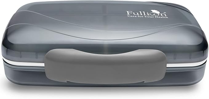 Fullicon Moisture Proof Travel Pill Organizer, 8 Compartments, Grey | Moisture Proof, Travel, Easy Open, Holds 14-17 Fish Oils, 20-35 Capsules or 13-21 Vitamins, Customized Labels, BPA-Free