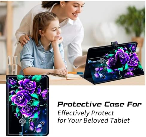 Universal Tablet Case for T-Mobile Revvl Tab 2 10.1" 2025/Revvl Tab 5G 10.36" 2023, 360 Degree Rotating Kickstand Protective Stand PU Leather Shell Cover for 9"-10.5", Purple Roses 02