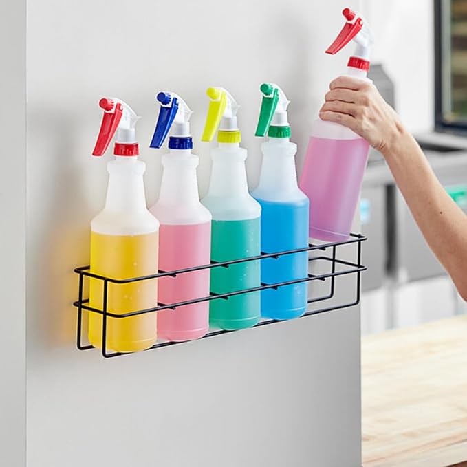 Up to Five 32 oz Spray Bottle Rack – Wall Mount Organizer | Heavy Duty Metal Holder for Cleaning, Chemical, or Detailing Bottles | Safe & Space-Saving Storage for Garage, Shop, or Janitorial Use