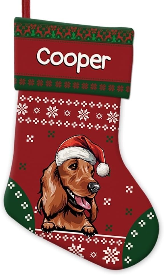 Personalized Christmas Stocking Lovely Cocker Spaniel Dog Red Christmas Snowflake Xmas Holiday Stocking Fireplace Home Decor 14"