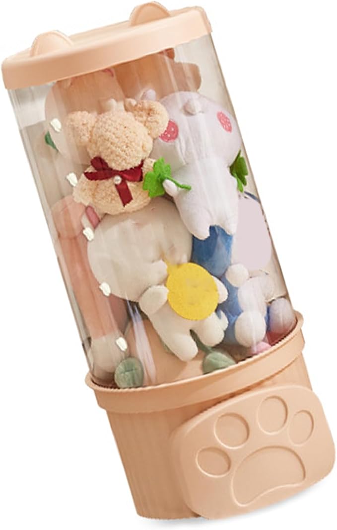 Aramox Doll Storage Bucket, Transparent Plush Toy Storage Container with Lid, PP PET Thickened Toy Box, Space Saving Organizer for Kids Room Nursery Bedroom (Small Size)