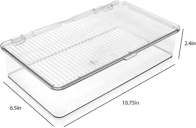 Isaac Jacobs Small Stackable Organizer Bin (10.75” x 6.5” x 2.4”) | With Hinged Lid, Clear Storage Box Home Office School Fridge Bathroom Kitchen Pantry Container BPAFree Food Safe