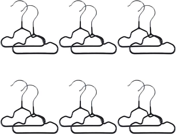 12 Pack Dog Clothes Hangers 7 Inch Wide Non-Slip Metal Pet Clothes Hangers Cat Clothing Holder Coat Hanger for Small Dogs Cats Puppy Chihuahuas (Black)