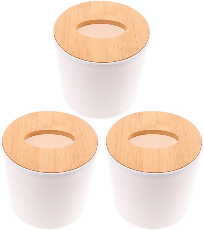 3pcs Tissue Box Cover Organizer with Detachable Lid | White Pet Body, Portable and Stable Storage, for Bathrooms and Living Rooms, round Shape