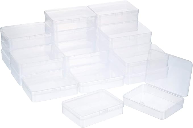 SATINIOR 24 Packs Small Clear Plastic Beads Storage Containers Box with Hinged Lid for Storage of Small Items, Crafts, Jewelry, Hardware(4.5 x 3.3 x 1.2 in)