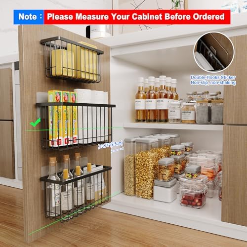 MUSTORN 3 Pack Adhesive Cabinet Door Organizer, Lid Organizers Inside Cabinet Food Container/Tumbler Lid Organizer and Storage Cup Lids Holder for Kitchen & Bathroom Wall Mounted(Black)