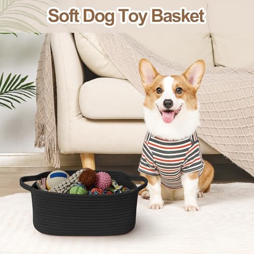 Black Basket for Gifts, Woven Gift Baskets Empty, Cotton Rope Storage Bin for Organizing, Cute Cat Dog Kids Toy Box, Decorative Baby Nursery Closet Organizer, Wicker Easter Basket with Handle
