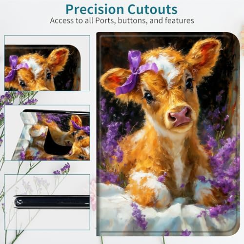 Case for Samsung Galaxy Tab E 9.6" 2015 SM-T560/T561/T567, 360 Degree Rotating Stand with Multi-Angle Vertical & Horizontal Viewing Shockproof Shell for Women Men, Lavender Cow