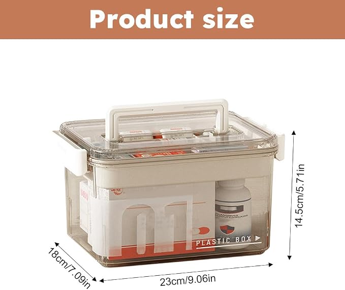 Clear Medicine Storage Organizer & First Aid Box, Thickened Plastic Medicine Container with Tray, Multi-Layer Medicine Storage Box with Handle, Multipurpose Organizer for Home, Travel