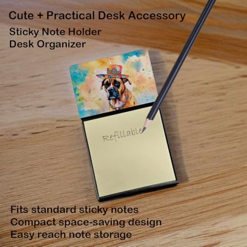 Caroline's Treasures Boxer Hippie Dawg Sticky Note Holder Refillable Dispenser Self-Sticky Note Pads, Memo Pads Blank Desk Accessories