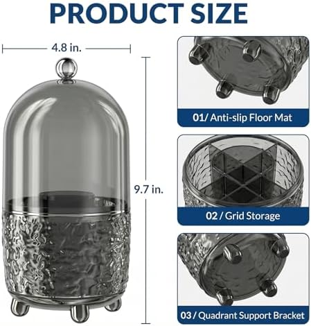 360°Rotating Toothbrush Holder with Cover, Dustproof Electric Toothbrush and Toothpaste Holder for Bathroom Countertop, 3 Slots Makeup Brush Organizer & Bathroom Storage (Transparent Gray)