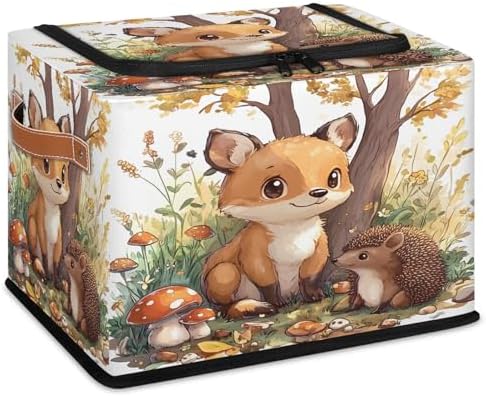 Mushroom Fox Storage Bins with Zipper Lid Foldable Fabric Organizer Box with Handles Rectangular Closet Clothes Organizer Containers