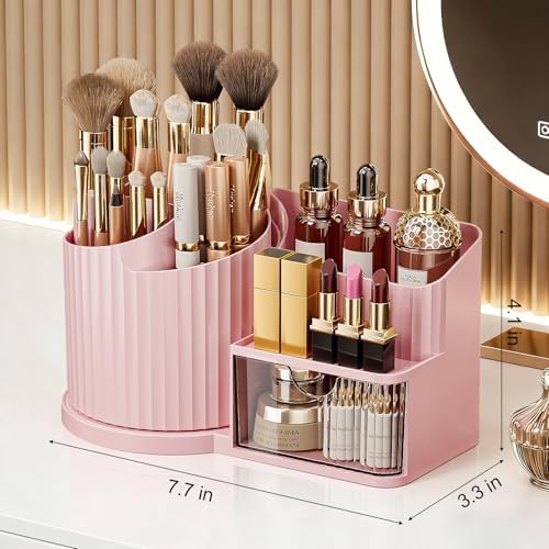 Anyoifax 360 Rotating Makeup Brush Holder Make Up Brushes Organizer, Pink